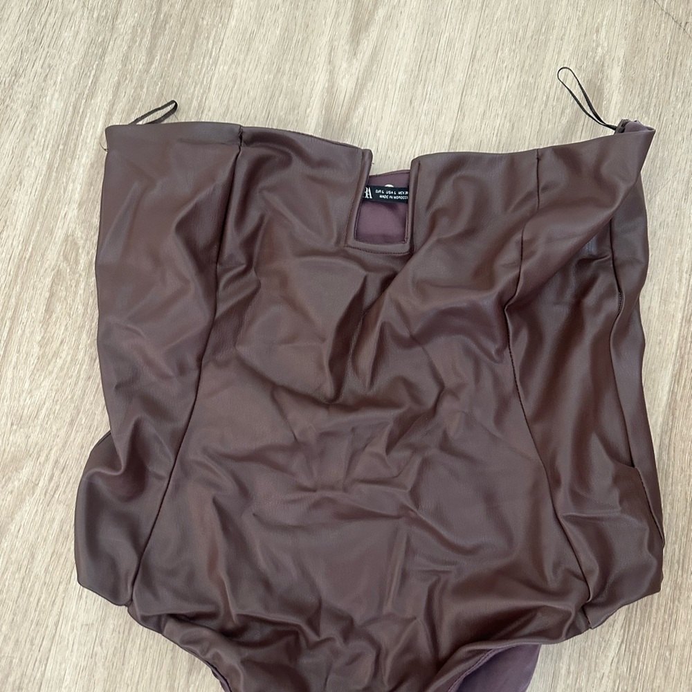 ZARA Brown Strapless Leather Bodysuit